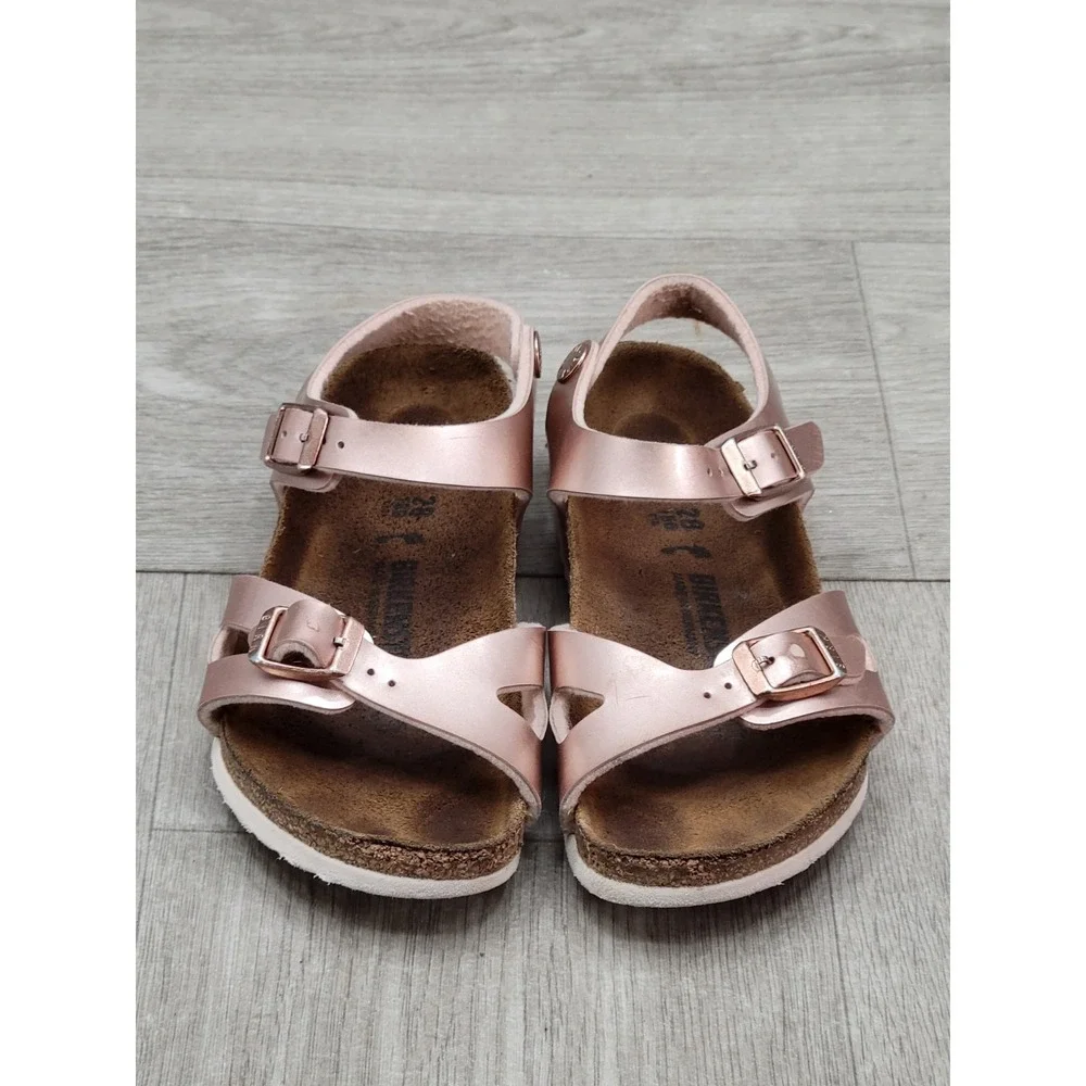 Birkenstock Rio Kids Sandals EU 28 US 10-10.5 Rose Gold Metallic Ankle Strap